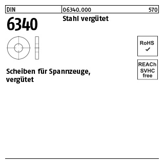 100 Stück, DIN 6340 Stahl vergütet Scheiben für Spannzeuge, vergütet - Abmessung: 6,4 x 17 x 3