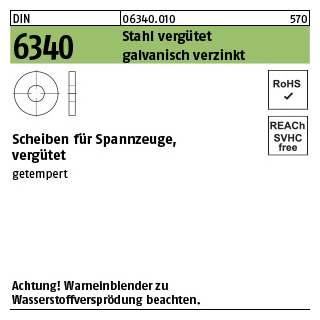 25 Stück, DIN 6340 Stahl vergütet galvanisch verzinkt Scheiben für Spannzeuge, vergütet - Abmessung: 21 x 50 x 6