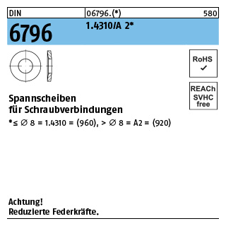 500 Stück, DIN 6796 1.4310 Spannscheiben für Schraubenverbindungen - Abmessung: 8 x 18 x 2