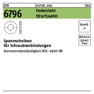 100 Stück, DIN 6796 Federstahl flZn/TL 480h (zinklamellenbesch.) Spannscheiben für Schraubenverbindungen - Abmessung: 18 x 42 x 4,5