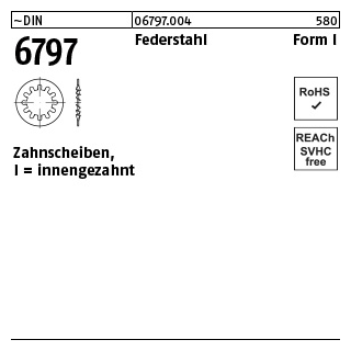 500 Stück, ~DIN 6797 Federstahl Form I Zahnscheiben, innengezahnt - Abmessung: I 4,3