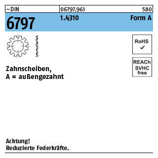 1000 Stück, ~DIN 6797 1.4310 Form A Zahnscheiben, außengezahnt - Abmessung: A 4,3