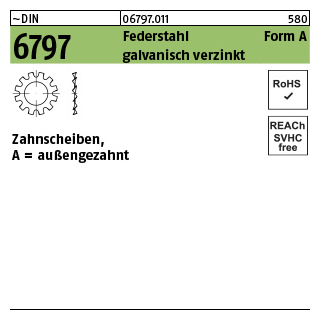 500 Stück, ~DIN 6797 Federstahl Form A galvanisch verzinkt Zahnscheiben, außengezahnt - Abmessung: A 6,4