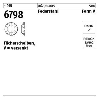 250 Stück, ~DIN 6798 Federstahl Form V Fächerscheiben, versenkt - Abmessung: V 3,2