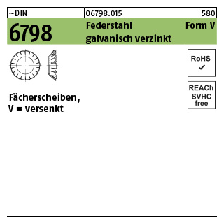 250 Stück, ~DIN 6798 Federstahl Form V galvanisch verzinkt Fächerscheiben, versenkt - Abmessung: V 3,2