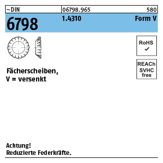 1000 Stück, ~DIN 6798 1.4310 Form V Fächerscheiben, versenkt - Abmessung: V 3,2