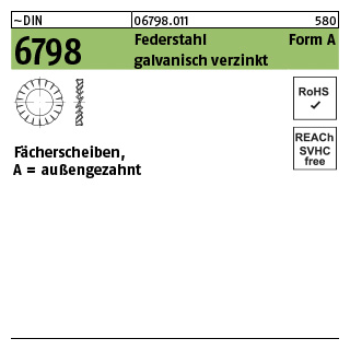 500 Stück, ~DIN 6798 Federstahl Form A galvanisch verzinkt Fächerscheiben, außengezahnt - Abmessung: A 3,7