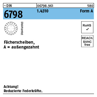 100 Stück, ~DIN 6798 1.4310 Form A Fächerscheiben, außengezahnt - Abmessung: A 5,3