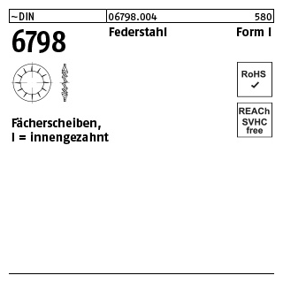 500 Stück, ~DIN 6798 Federstahl Form I Fächerscheiben, innengezahnt - Abmessung: I 6,4