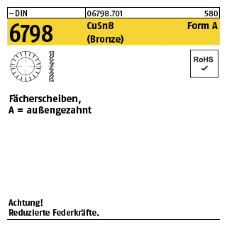 1000 Stück, ~DIN 6798 CuSn8 Form A (Bronze) Fächerscheiben, außengezahnt - Abmessung: A 6,4