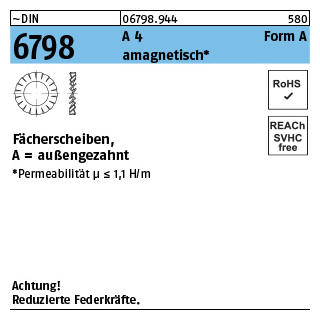 1000 Stück, ~DIN 6798 A 4 Form A amagnetisch Fächerscheiben, außengezahnt - Abmessung: A 6,4