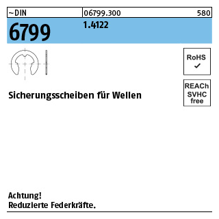 250 Stück, ~DIN 6799 1.4122 Sicherungsscheiben für Wellen - Abmessung: 1,9