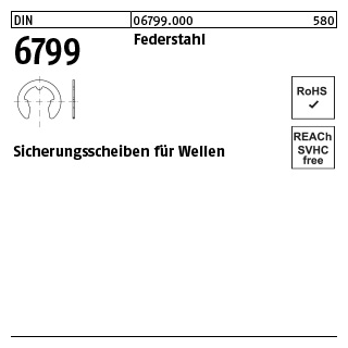 2500 Stück, DIN 6799 Federstahl Sicherungsscheiben für Wellen - Abmessung: 6