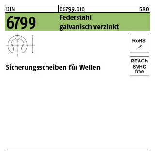 250 Stück, DIN 6799 Federstahl galvanisch verzinkt Sicherungsscheiben für Wellen - Abmessung: 9