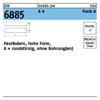 100 Stück, DIN 6885 A 4 Form A Passfedern, hohe Form, rundstirnig ohne Bohrung(en) - Abmessung: A 5 x 5 x 10