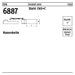 10 Stück, DIN 6887 Stahl C45+C Nasenkeile - Abmessung: 14 x 9 x 90