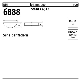 100 Stück, DIN 6888 Stahl C45+C Scheibenfedern - Abmessung: 2 x 2,6