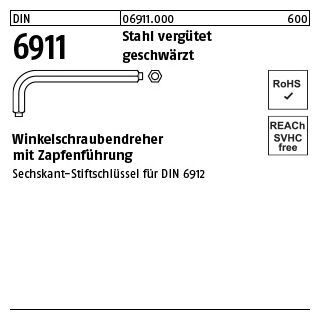 10 Stück, DIN 6911 Stahl vergütet geschwärzt Winkelschraubendreher mit Zapfenführung - Abmessung: SW 3 M 4