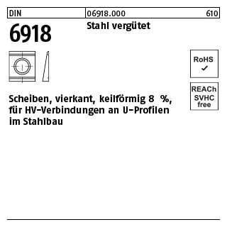 1 Stück, DIN 6918 Stahl vergütet Scheiben, vierkant, keilförmig 8%, für HV-verbindungen an U-Profilen - Abmessung: 17