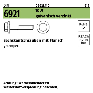 500 Stück, DIN 6921 10.9 galvanisch verzinkt Sechskantschrauben mit Flansch - Abmessung: M 5 x 10