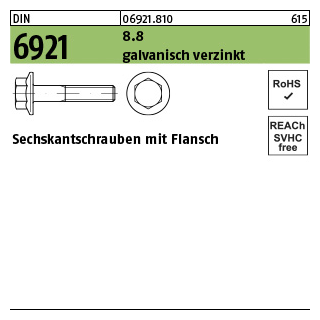 500 Stück, DIN 6921 8.8 galvanisch verzinkt Sechskantschrauben mit Flansch - Abmessung: M 6 x 12