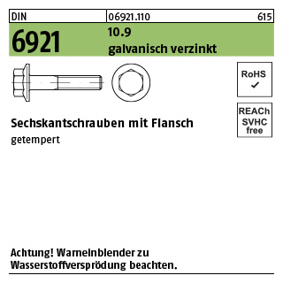 50 Stück, DIN 6921 10.9 galvanisch verzinkt Sechskantschrauben mit Flansch - Abmessung: M 12 x 80
