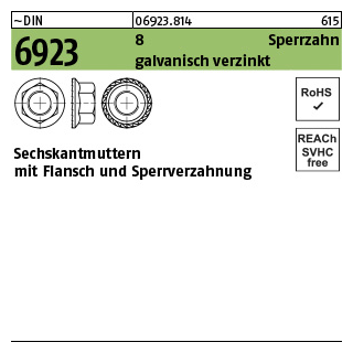 1000 Stück, ~DIN 6923 8 Sperrzahn galvanisch verzinkt Sechskantmuttern mit Sperrverzahnung und Flansch - Abmessung: M 4