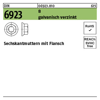 1000 Stück, DIN 6923 8 galvanisch verzinkt Sechskantmuttern mit Flansch - Abmessung: M 8