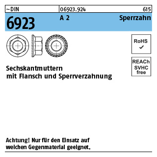 200 Stück, ~DIN 6923 A 2 Sperrzahn Sechskantmuttern mit Flansch und Sperrverzahnung - Abmessung: M 12