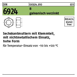 200 Stück, DIN 6924 8 galvanisch verzinkt Sechskantmuttern mit Klemmteil, mit nichtmetallischem Einsatz - Abmessung: M 4