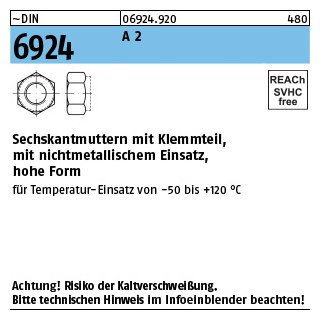 1000 Stück, ~DIN 6924 A 2 Sechskantmuttern mit Klemmteil, mit nichtmetallischem Einsatz, hohe Form - Abmessung: M 5