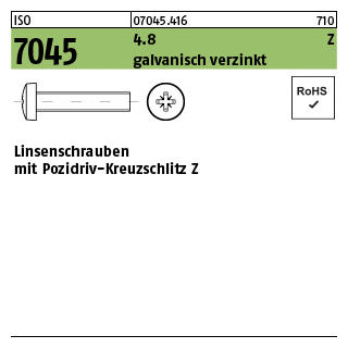 2000 Stück, ISO 7045 4.8 Z galvanisch verzinkt Linsenschrauben mit Pozidriv-Kreuzschlitz Z - Abmessung: M 2,5 x 4 -Z