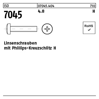 2000 Stück, ISO 7045 4.8 H Linsenschrauben mit Phillips-Kreuzschlitz H - Abmessung: M 3 x 16 -H