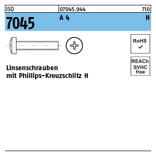 500 Stück, ISO 7045 A 4 H Linsenschrauben mit Phillips-Kreuzschlitz H - Abmessung: M 4 x 30 -H