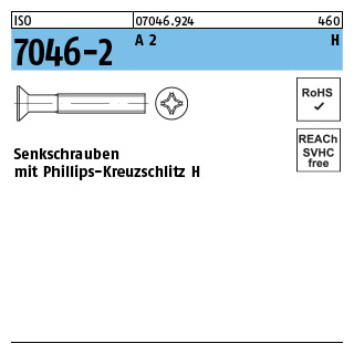 1000 Stück, ISO 7046-2 A 2 H Senkschrauben mit Phillips-Kreuzschlitz H - Abmessung: M 2 x 10 -H