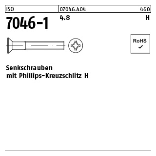 500 Stück, ISO 7046-1 4.8 H Senkschrauben mit Phillips-Kreuzschlitz H - Abmessung: M 6 x 35 -H