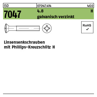 2000 Stück, ISO 7047 4.8 H galvanisch verzinkt Linsensenkschrauben mit Phillips-Kreuzschlitz H - Abmessung: M 2,5 x 5 -H