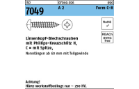 100 Stück, ISO 7049 A 2 Form C-H Linsenkopf-Blechschrauben mit Spitze, mit Phillips-Kreuzschlitz H - Abmessung: C 2,2 x 6,5-H