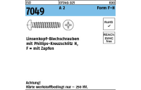 1000 Stück, ISO 7049 A 2 Form F-H Linsenkopf-Blechschrauben mit Zapfen, mit Phillips-Kreuzschlitz H - Abmessung: 2,9 x 6,5 -F-H