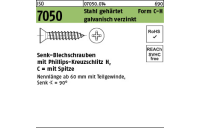 2000 Stück, ISO 7050 Stahl, geh. Form C-H galvanisch verzinkt Senk-Blechschrauben mit Spitze, mit Phillips-Kreuzschlitz H - Abmessung: 2,2 x 9,5 -C-H