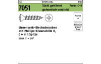 1000 Stück, ISO 7051 Stahl, geh. Form C-H galvanisch verzinkt Linsensenk-Blechschrauben mit Spitze, mit Phillips-Kreuzschlitz H - Abmessung: 3,5x 9,5 -C-H