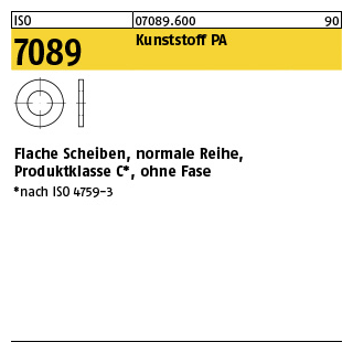 200 Stück, ISO 7089 Kunststoff PA Flache Scheiben, normale Reihe, Produktklasse C, ohne Fase - Abmessung: 5