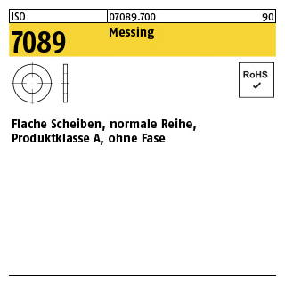 100 Stück, ISO 7089 Messing Flache Scheiben, normale Reihe, Produktklasse A, ohne Fase - Abmessung: 5