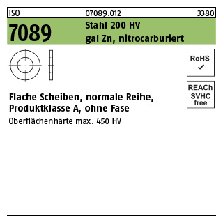 500 Stück, ISO 7089 Stahl 200 HV gal Zn,nitrocarburiert (salzbadnitriert) Flache Scheiben, normale Reihe, Produktklasse A, ohne Fase - Abmessung: 12