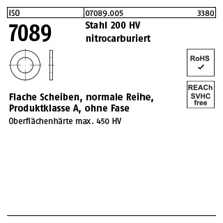 100 Stück, ISO 7089 Stahl 200 HV nitrocarburiert (salzbadnitriert) Flache Scheiben, normale Reihe, Produktklasse A, ohne Fase - Abmessung: 30