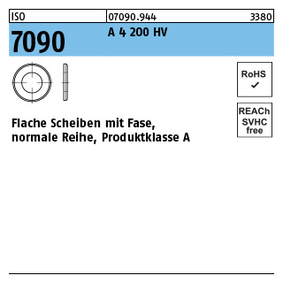 1000 Stück, ISO 7090 A 4 200 HV Flache Scheiben mit Fase, normale Reihe, Produktklasse A - Abmessung: 4