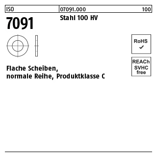 100 Stück, ISO 7091 Stahl 100 HV Flache Scheiben, normale Reihe, Produktklasse C - Abmessung: 27