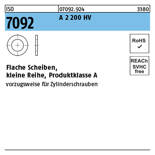 2000 Stück, ISO 7092 A 2 200 HV Flache Scheiben, kleine Reihe, Produktklasse A - Abmessung: 2