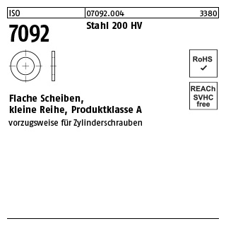 1000 Stück, ISO 7092 Stahl 200 HV Flache Scheiben, kleine Reihe, Produktklasse A - Abmessung: 6