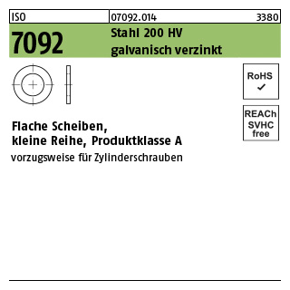 1000 Stück, ISO 7092 Stahl 200 HV galvanisch verzinkt Flache Scheiben, kleine Reihe, Produktklasse A - Abmessung: 6